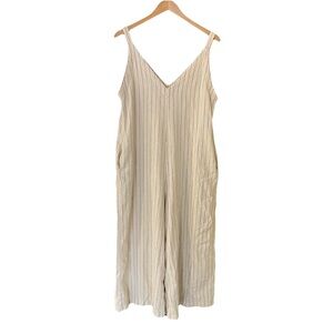 UNIQLO Beige Striped Wide-Leg Jumpsuit/Romper